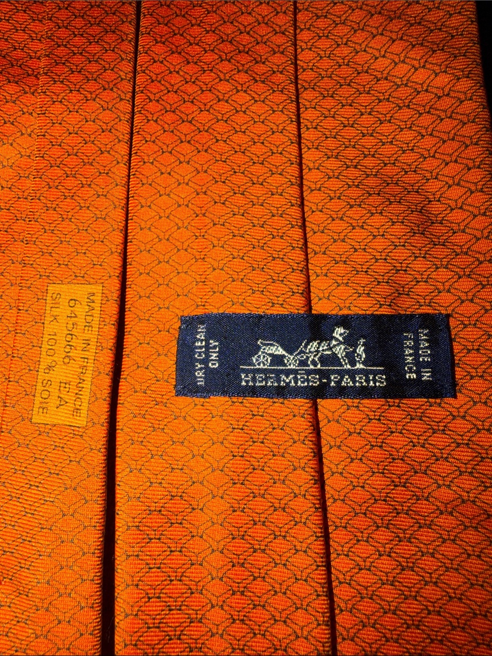 Hermès Paris Orange Silk Tie